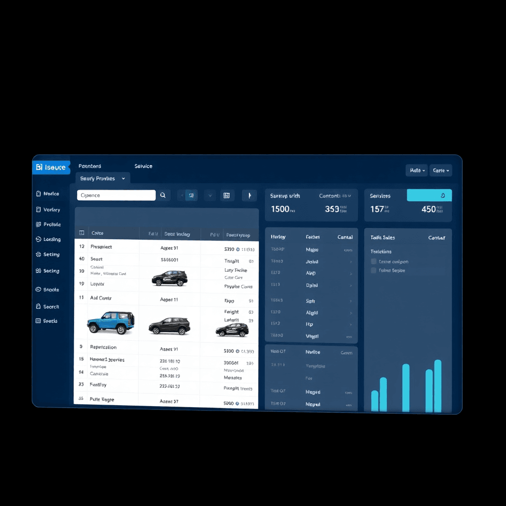 comprehensive auto salvage management dashboard, vehicle inventory grid, blue interface theme, modern web application