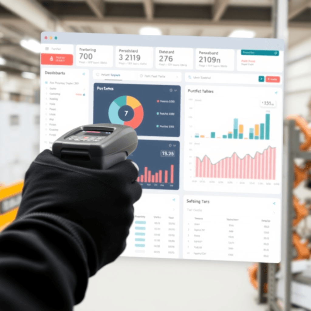 auto parts tracking dashboard interface, barcode scanning, inventory management system